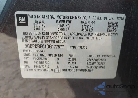 2016 Chevrolet Silverado 1500 1Lt z USA, uszkodzony, nr VIN 3GCPCREC1GG177577